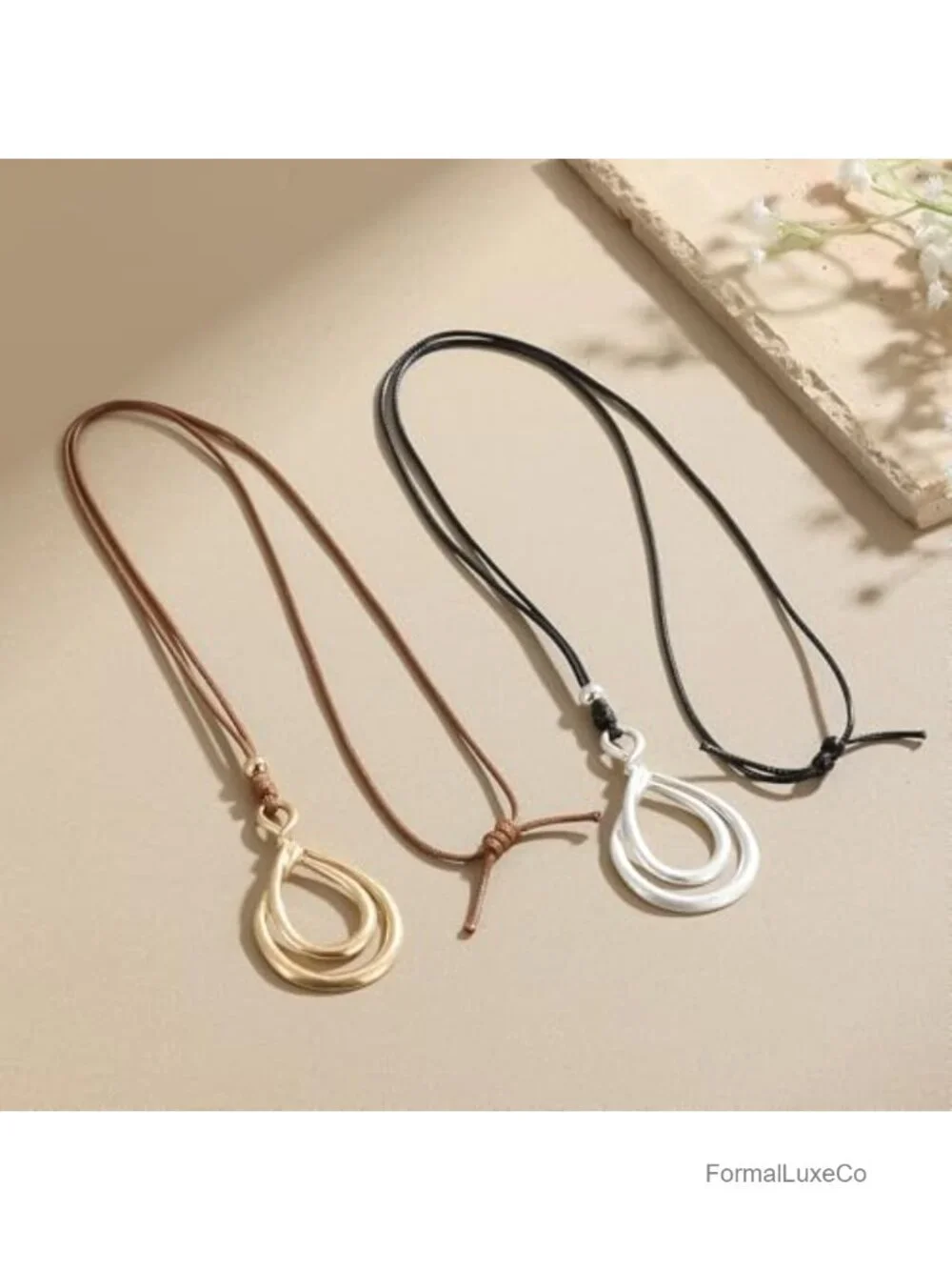 Burnished Gold Plated Infinity Pendant Long Necklace Adjustable Wax Cord